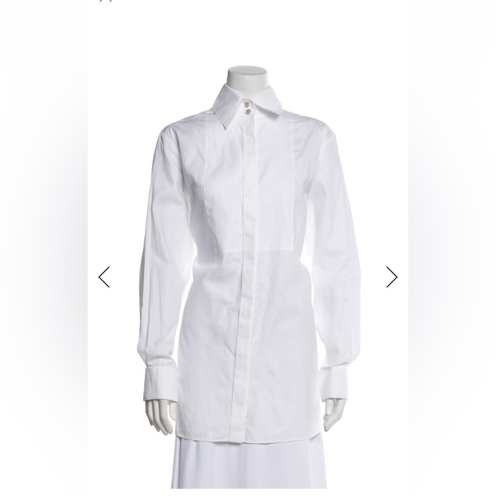 CHANEL Elegant White Dress Shirt, have a shopping bag with